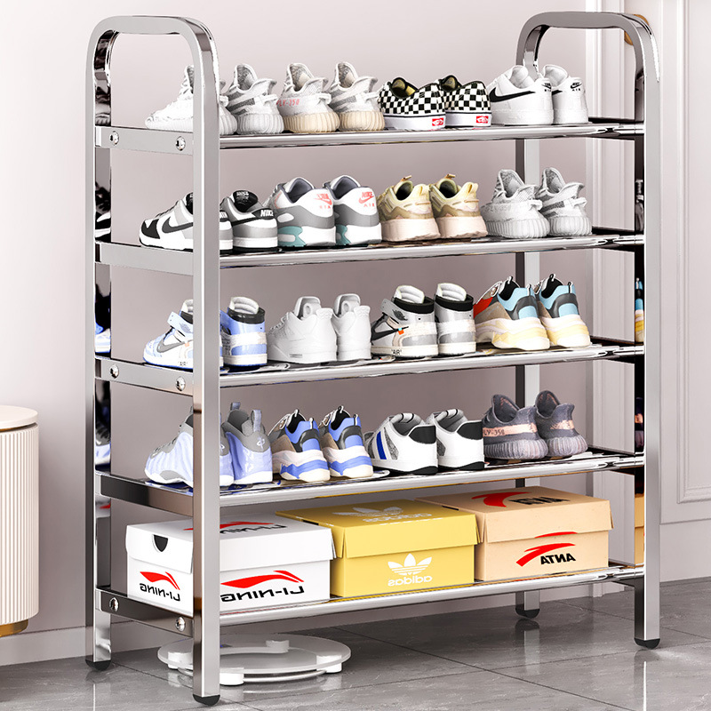 Estante de zapatos simple de acero inoxidable estante de almacenamiento de zapatos interior multicapa doméstico puerta de alquiler de dormitorio armario de zapatos económico