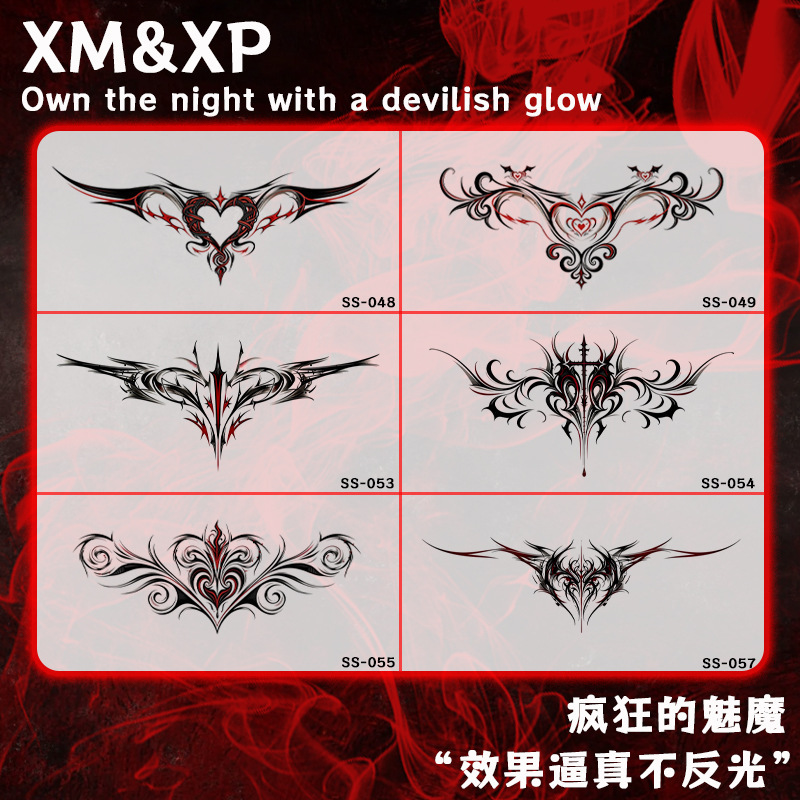 Symmetrical Lines Dark Tattoo Stickers Waterproof and Long-Lasting Sexy Succubus Pattern for Girls Couple Fake Tattoos for Legs and Chest