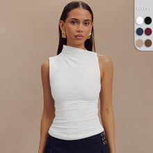 eBay爆款跨境时尚背心欧美女装无袖半高领修身百搭简单款纯欲上衣