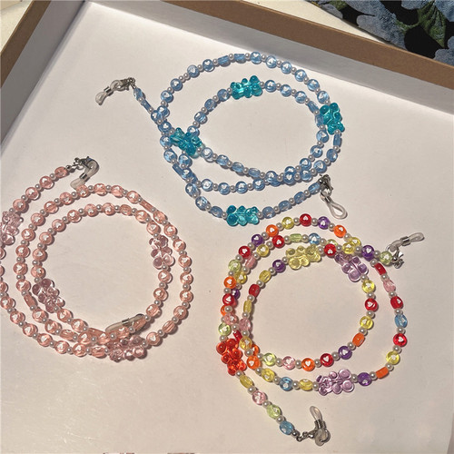New Love Acrylic Chain, Korean INS Style Candy Color Bear Pearl Eyeglass Chain for Women