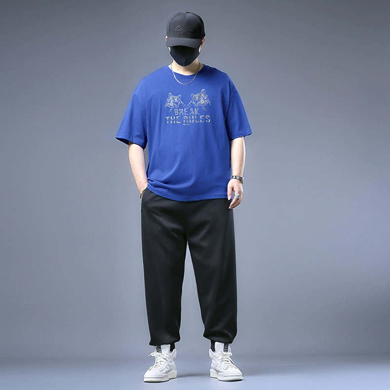 [73773-金珠双虎头Z002-黑-701短T-纯-黑808裤套加肥加大短裤潮流]