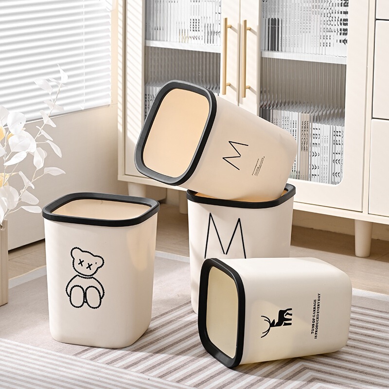 Ins-Style Trash Can with Pressure Ring for Home Use, Large Capacity, Thickened, Suitable for Bathroom, Toilet, Living Room, Kitchen, Large Paper Basket