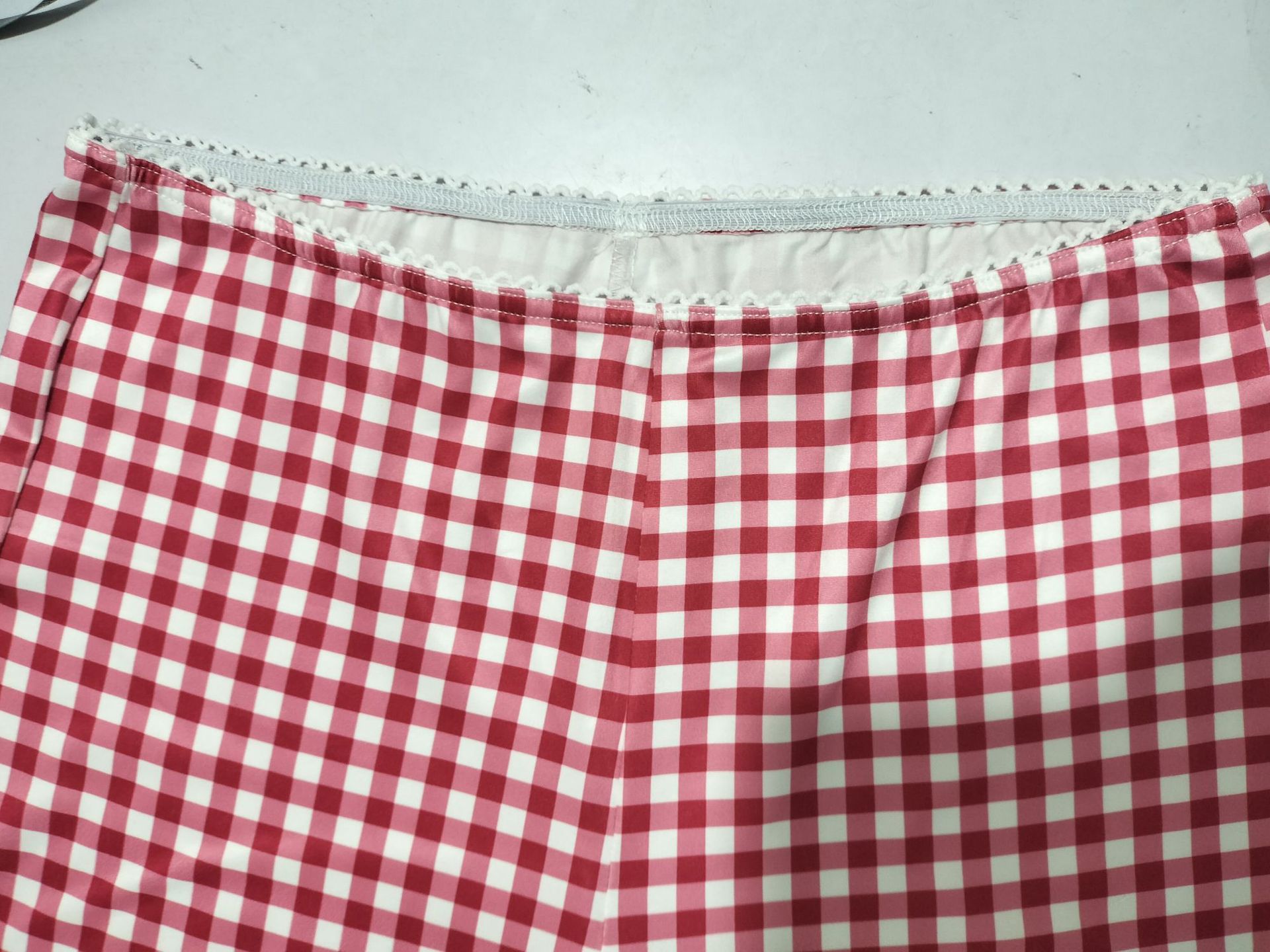 Women's Red Plaid Knit Stretch Leggings Casual Pants For Spring/Summer Style_ecoleips.com