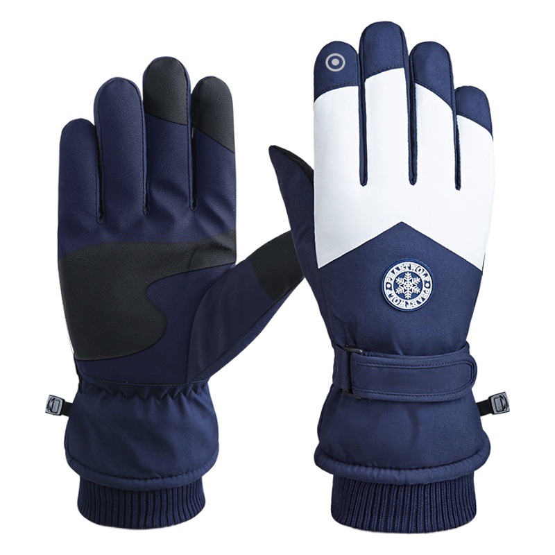 Guantes de esquí de invierno dedo curvo ciclismo hombres y mujeres al aire libre cálido a prueba de viento impermeable pantalla táctil forrado de lana engrosada par guantes