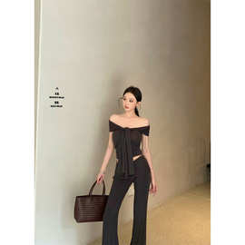 韩系辣妹多种穿搭设计感抹胸+高弹显瘦长裤两件套套装女