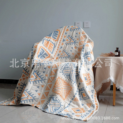 外貿日式波西米亞全棉四層紗布毛巾被沙發加厚裝飾蓋布雙面蓋毯