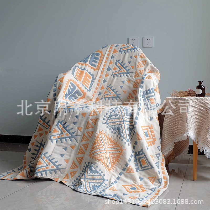 外貿日式波西米亞全棉四層紗布毛巾被沙發加厚裝飾蓋布雙面蓋毯