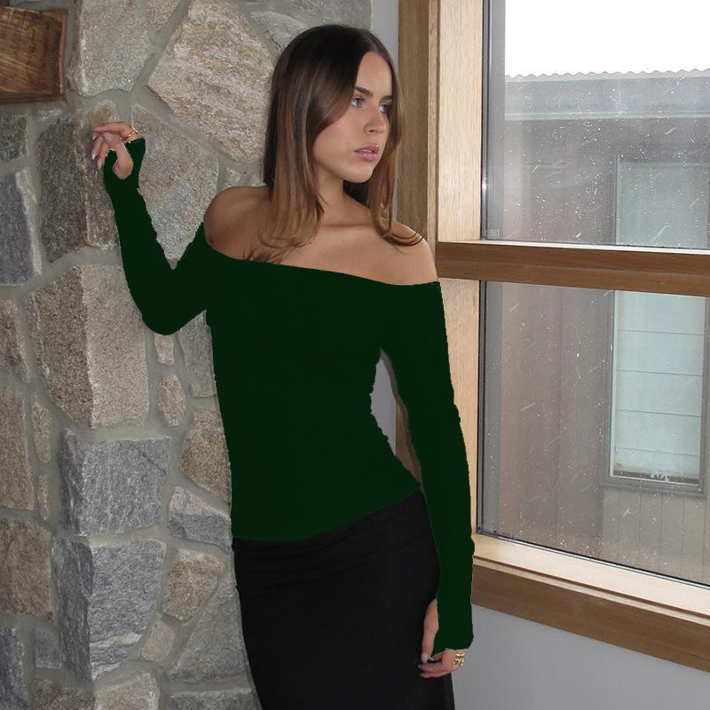 Abbigliamento da donna nuovo top piccolo monospalla a maniche lunghe in tinta unita_voghion.com