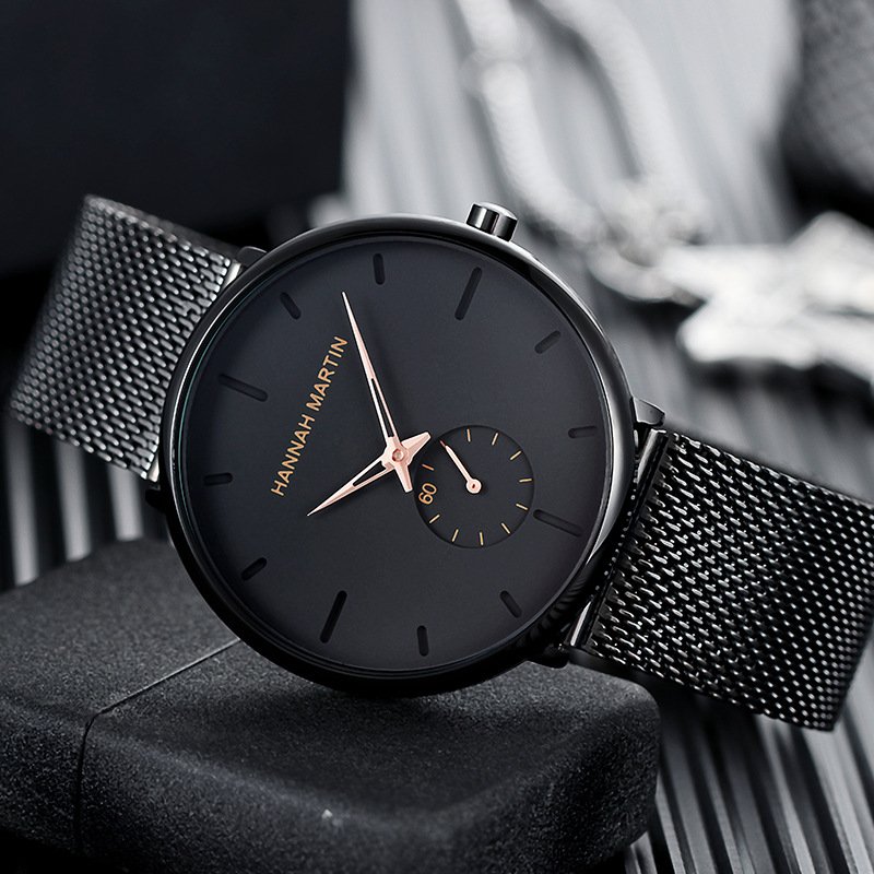 Popular Men's Casual Versatile Hannah Martin Quartz Watch Steel Band Black Watch Trendy Sports Watch_voghion.com
