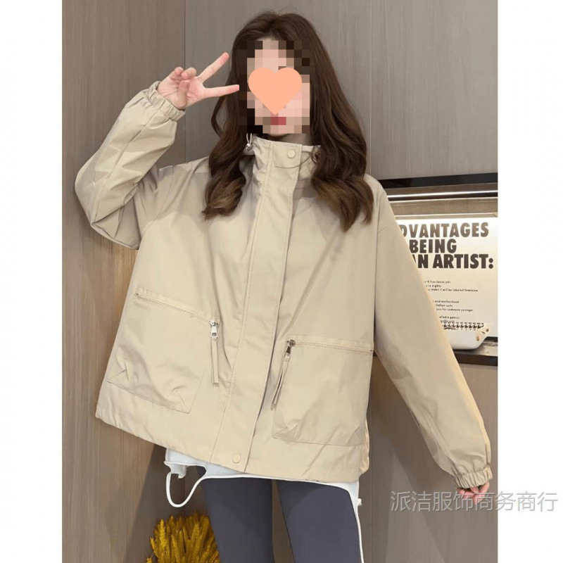 Solid Color Zipper Hooded Petite Trench Coat for Women 2025 New Loose Fit Casual Three-Dimensional Cut Short Jacket