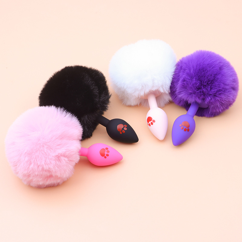Cat Paw Anal Plug with Fluffy Fox Tail, Silicone Anal Beads Training Toy — detail image 3
