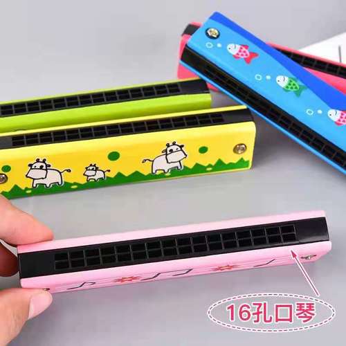 Children's musical instrument toy harmonica wooden painted double row 16 holes 24 holes blowable steel harmonica student playing harmonica