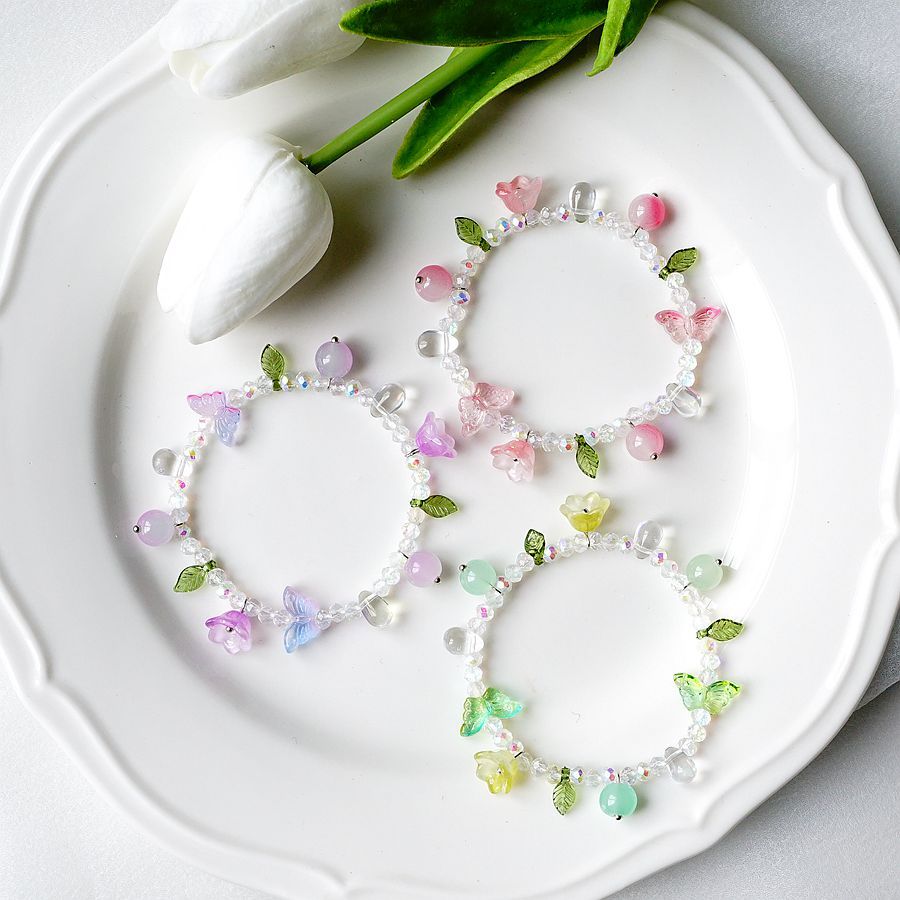 Simple Style Flower Bow Knot Alloy Beaded Bracelets
