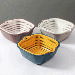 Household creative double-layer fruit and vegetable plastic contrasting color drain basket kitchen plastic storage vegetable washing drain basket