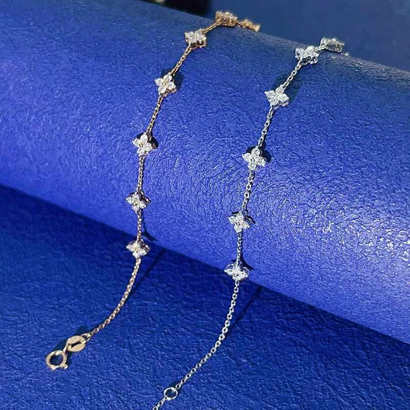 Браслет из золота 18 карат, культивированный бриллиант, браслет из цветного золота, женский детский дыхание, браслет с четырьмя листами клевера, браслет из белого золота, прямые трансграничные продажи