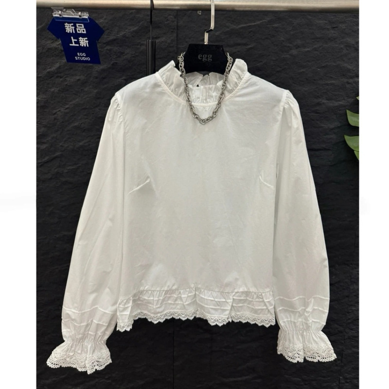 2026 early spring new lace stand-up collar long-sleeve shirt for women, lace patchwork base shirt, doll-style top 1616 2026 early spring new lace stand-up collar long-sleeve shirt for women, lace patchwork base shirt, doll-style top 1616