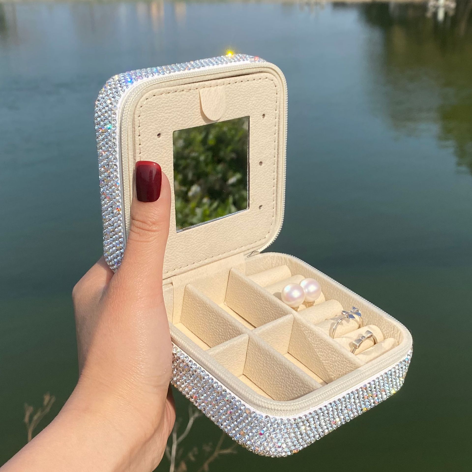253g Weight Jewelry Boxes Classification Leather Material Glittery, Solid Color Pattern Leather Glittery Solid Color Jewelry Boxes 6