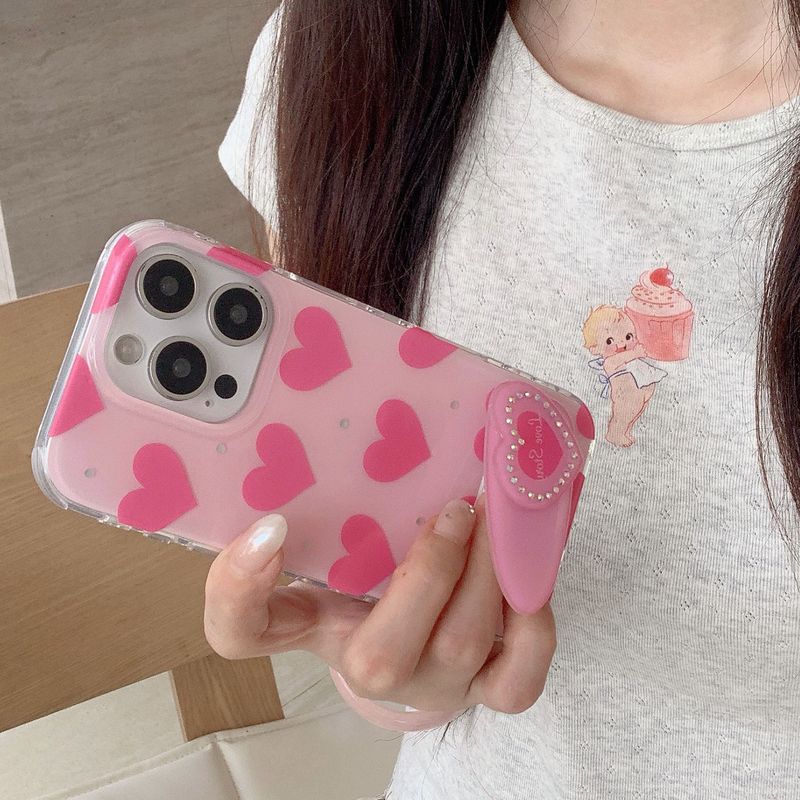 简约满屏爱心点钻爱心发卡支架适用iPhone16苹果15ProMax手机壳14|undefined