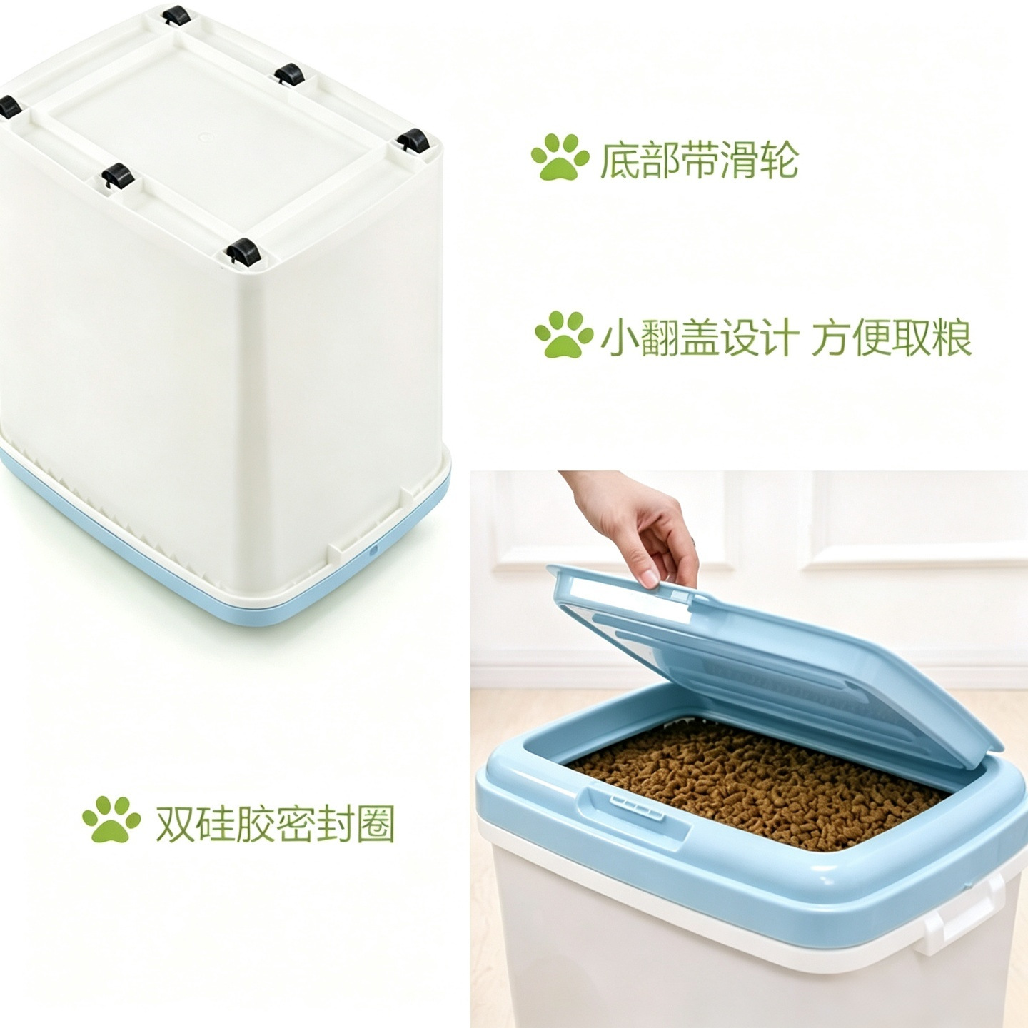 Contenedor con Ruedas para Comida de Mascotas de Plástico, Hermético y a Prueba de Humedad