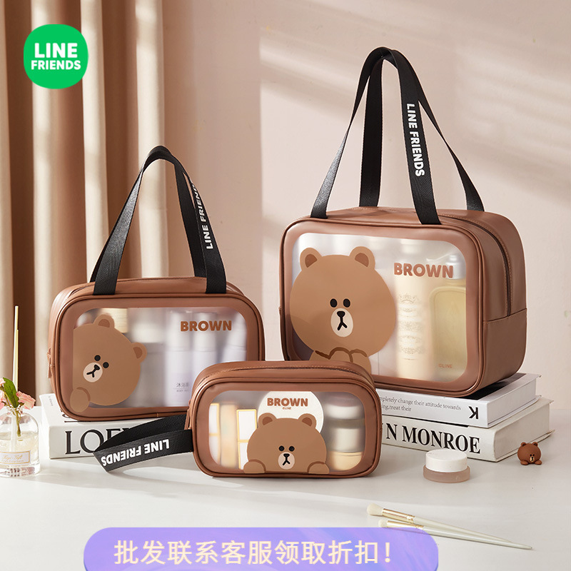 LINE FRIENDS乾湿分離洗面バッグ旅行携帯収納バッグ透明水泳風呂化粧バッグ|undefined
