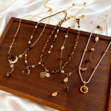 美拉德虎眼石圆形吊坠项链秋冬复古百搭锁骨链小众高级感饰品工厂