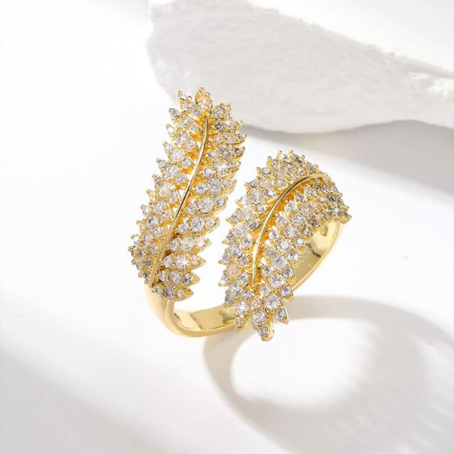 Male and female personality high sense ring open ring olive branch leaf wheat ears full of diamonds_voghion.com