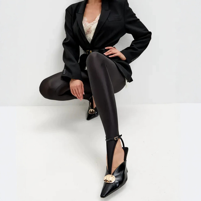 TEMU Hot-selling Knitted Bright Silk High-elastic Foot Yoga Pants European and American Hot Girls Sexy Slim-fit Spring and Autumn Outer Wear Leggings