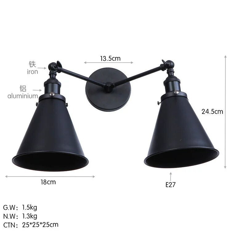 Restaurante transfronterizo, cafetería, pasillo, sala de estar, dormitorio, cabecera de cama, brazo largo, doble sección, lámpara de pared de hierro forjado retro americano