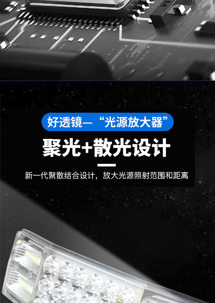 Three-sided wide-angle illuminated LED high-brightness spotlight for agricultural vehicles, tractors, and trailers