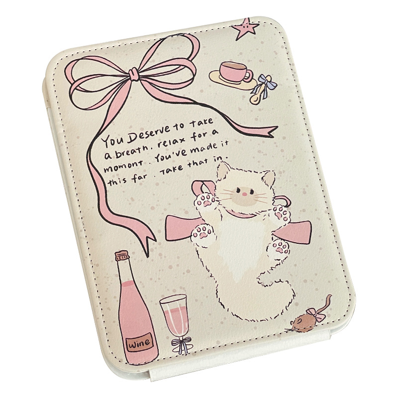 Lindo gatito espejo plegable estudiante de alto valor portátil plegable dormitorio escritorio HD espejo de maquillaje espejo de tocador