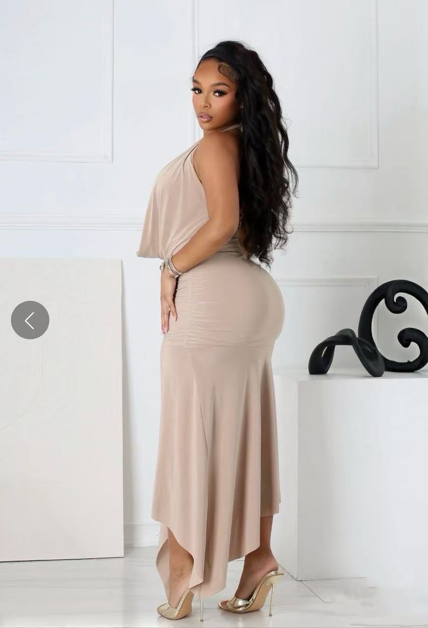 Women's Clothing Sexy Hot Girl Women's Halter Neck V Neck Backless Slit Long Dress Style Fashion Temperament Slim Fit_ecoleips.com