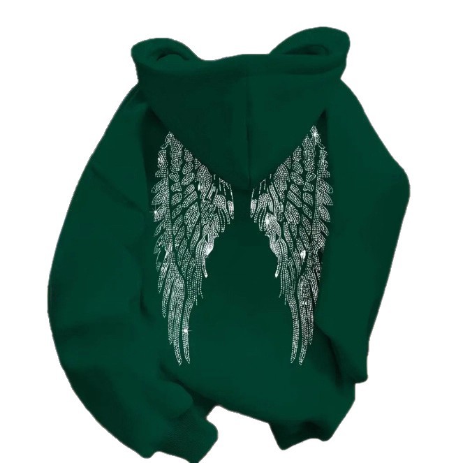 Women's Clothing Trendy Simple Design Wing Print Sweatshirt Casual Loose Sweatshirt Pullover Jacket_ecoleips.com