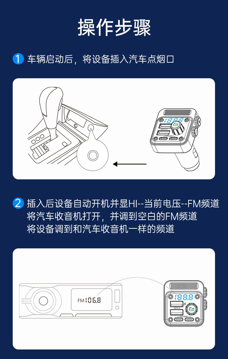 Bc91 Car Mp3 Player U Disk Lossless Hifi Music 36W Dual Pd Fast Charging Car Bluetooth Fm Transmitter