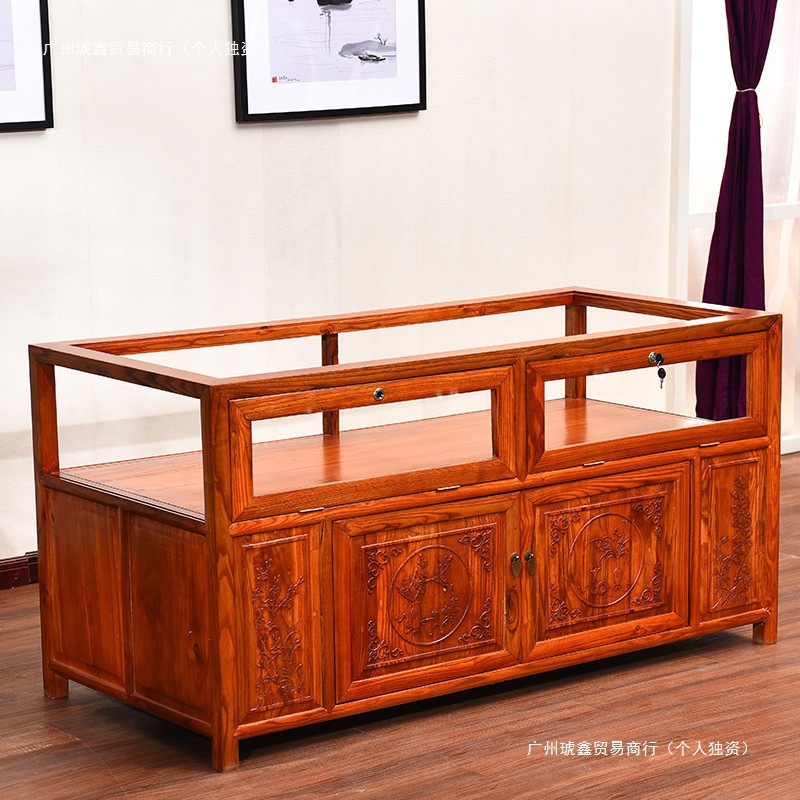 实木珠宝柜展示柜台中式仿古玻璃首饰古玩玉器陈列柜货架展柜组合
