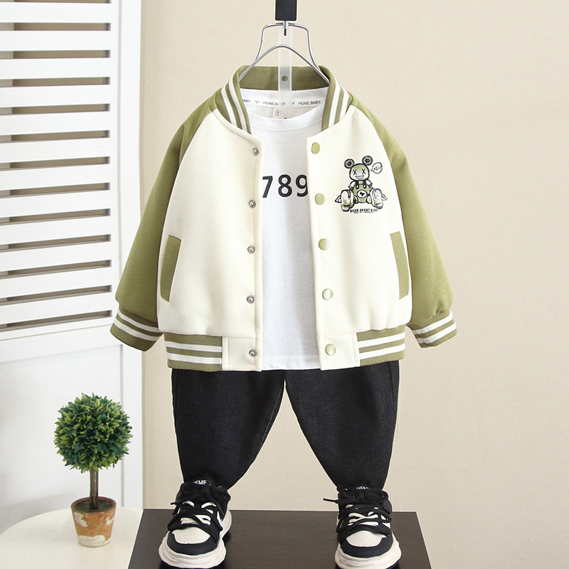5959 Ropa de otoño para niños Camión de béisbol de dibujos animados Primavera y otoño para niños Chaqueta occidental 2025 Nuevo bebé Otoño Casual