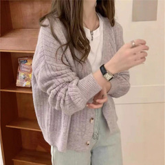 2025秋冬新款宽松复古百搭针织开衫女韩版V领温柔风别致毛衣外套