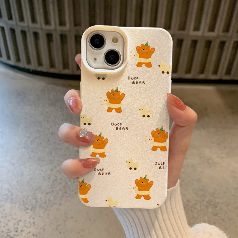 Full Screen Duck Swim Circle Bear for Apple 16 Phone Case iPhone15 Drop-Resistant 14plus Cartoon 12 Women