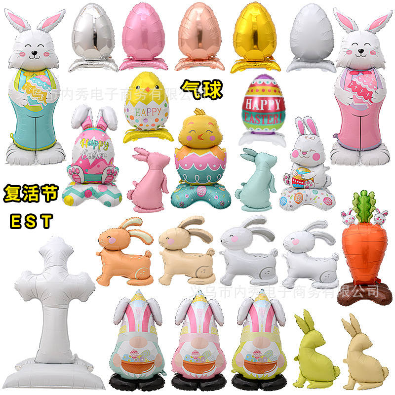 Pascua globo tridimensional base de pie globo de aluminio gran conejo huevo forma tema decoración