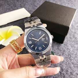 轻奢银色钢带表蜂巢纹日历大表盘石英表商务通勤时尚高级瑞士表