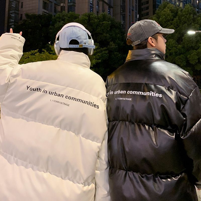 pu皮棉服男冬季新款情侣棉袄加厚显瘦面包服韩版ins棉衣外套