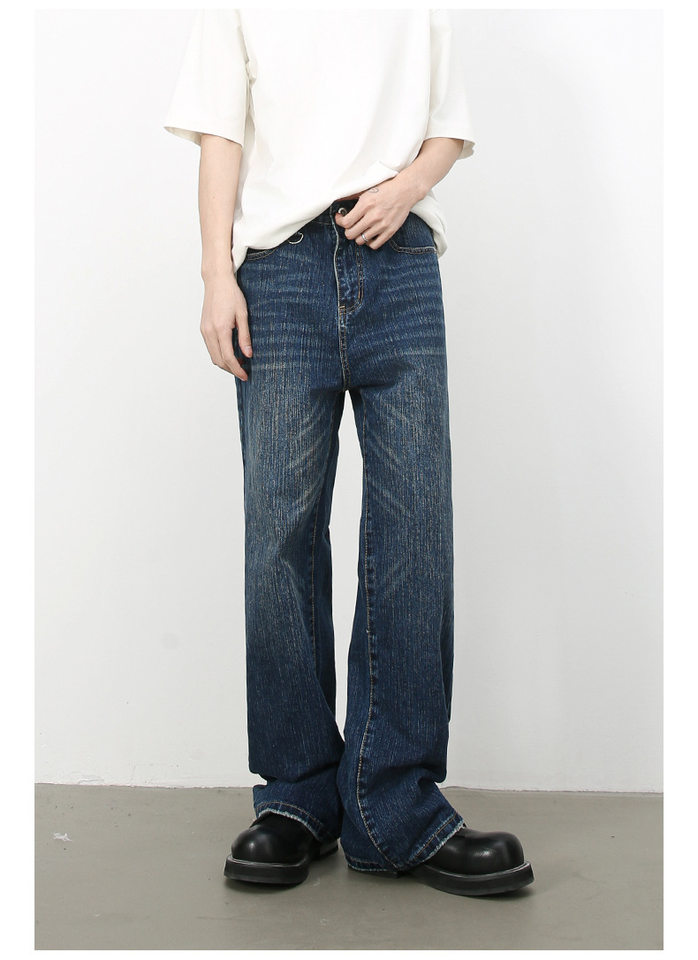 Quần jean nam ống rộng ống đứng phong cách Hàn, cạp vừa, denim cotton thoáng mát — Màu xanh lam, Đen xám chi tiết 16