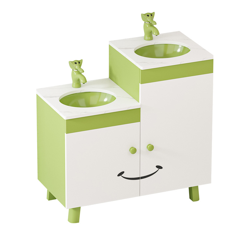 Gabinete de baño infantil combinación de dibujos animados gabinete alto y bajo lavabo lavabo lavabo de cerámica de color gabinete de piso