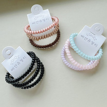 3条卡装细款电话线发圈奶茶色糖果透亮时尚发绳高级感发饰批发女