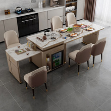 岛台餐桌一体茶桌轻奢岩板旋转伸缩多功能家用现代简约餐桌椅组合