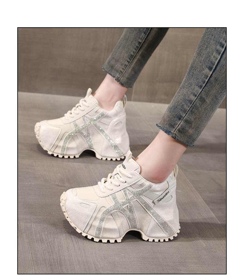 Giày sneaker nữ đế dày chunky đính đá rhinestone phong cách thể thao thời trang — màu be chi tiết 14
