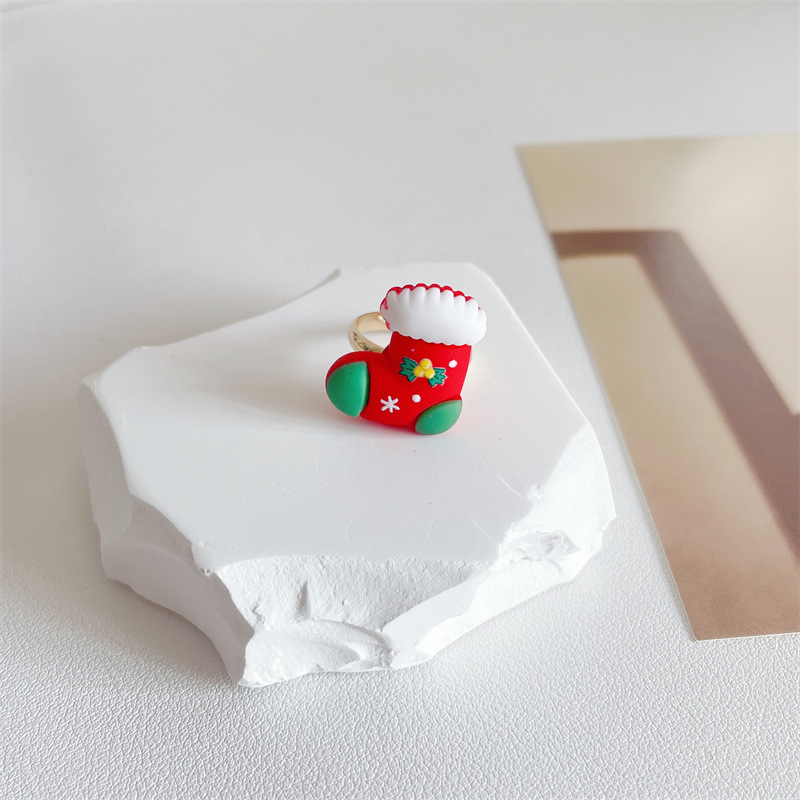 Cartoon Style Christmas Tree Snowman Plastic Resin Plating Womenu0027S Rings 1 Piece