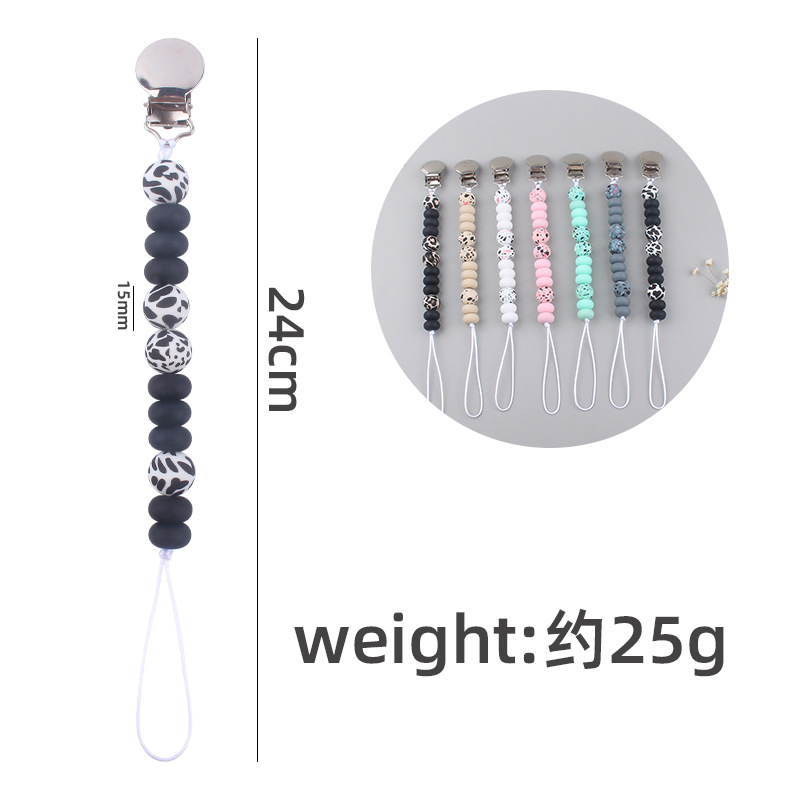 Nuevo bebé suministros de hierro redondo chupete clip creativo bebé calmante leopardo cuentas de silicona mordedor chupete cadena anti-gota cadena