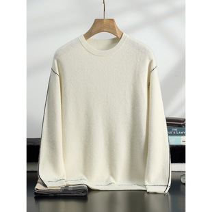 Cashmere Jacquard Thickened Crewneck Cashmere Sweater Men's Yuanbao Knitted Loose Casual Sweater Winter Sweater for Youth