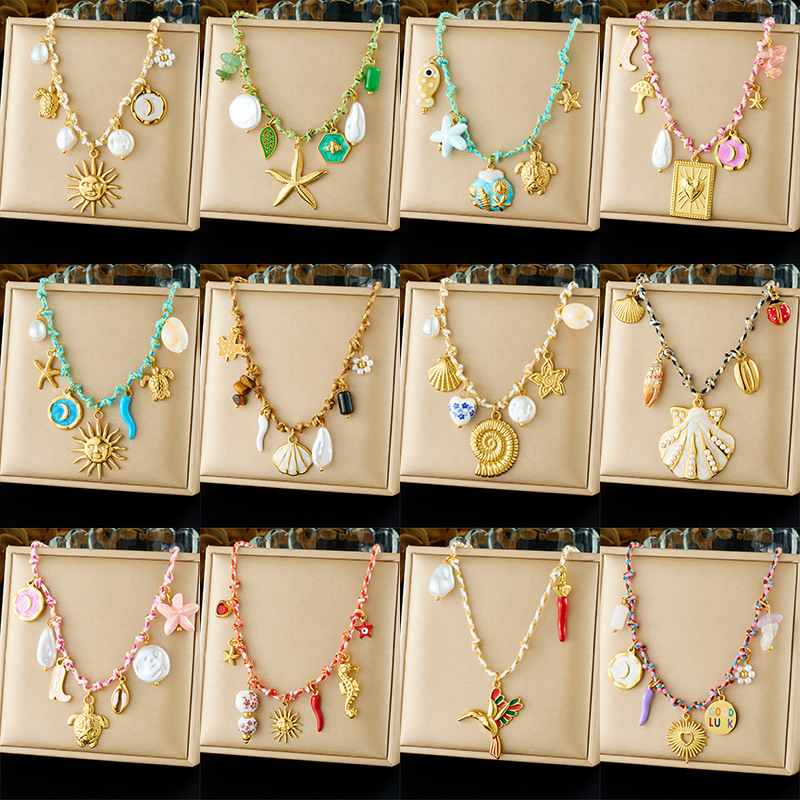 Ocean Element Series Stainless Steel Jewelry Necklace Starfish Turtle Conch Shell Marine Life Pendant Jewelry for Women Ocean Element Series Stainless Steel Jewelry Necklace Starfish Turtle Conch Shell Marine Life Pendant Jewelry for Women
