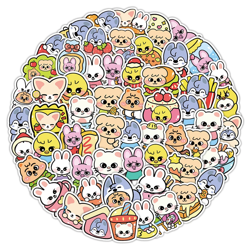 Кролик в стиле мультфильм stickers, 100 штук, с милыми медведями, котёнком, граффити
